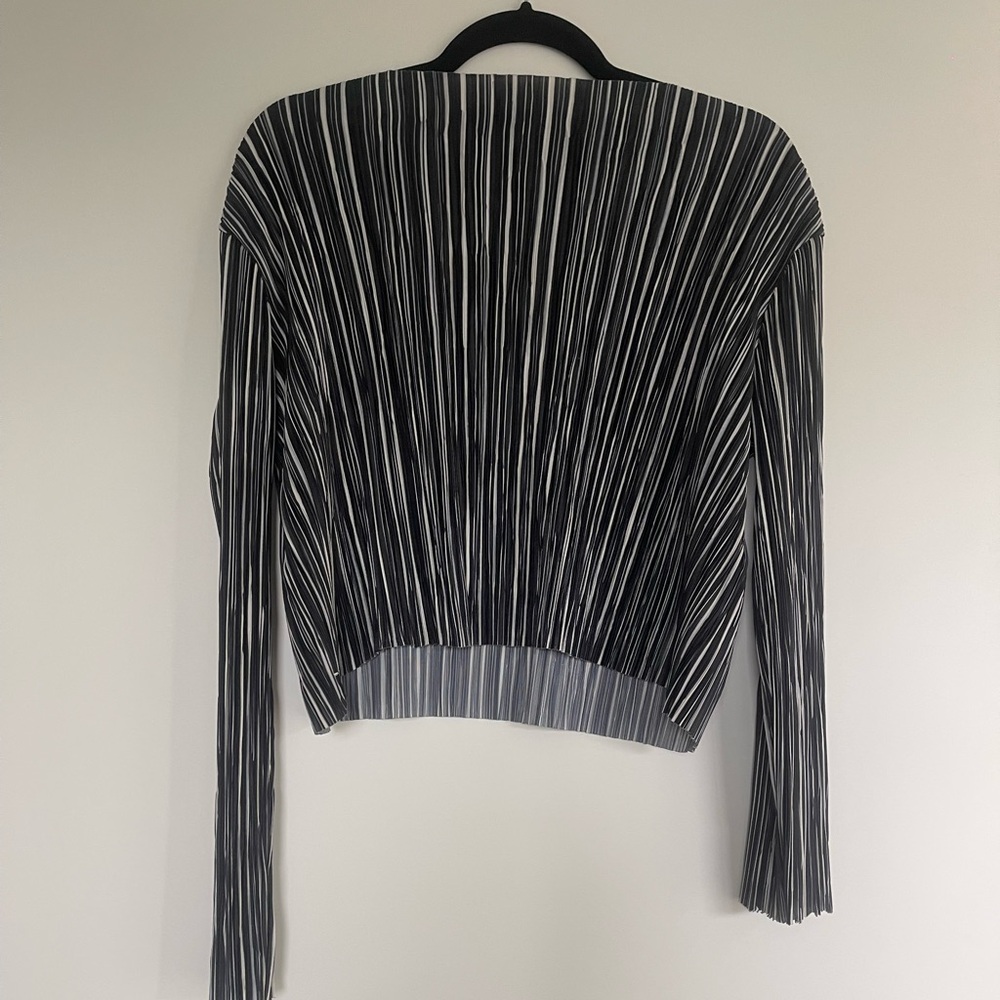 H&M Navy and White Striped Pintuck Blouse